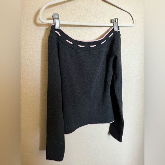 Vintage Y2K Forever 21 Off-Shoulder Lace Trim Tie Knit Sweater Top Sz S Coquette - Picture 6 of 6